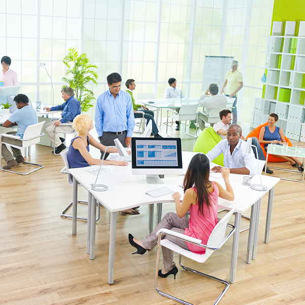 Team collaborating in modern office