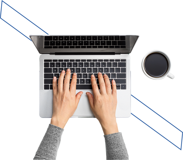 Working on laptop with coffee